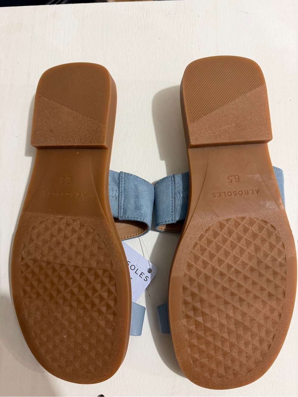 AEROSOLES Light Blue Suede Slide Sandals